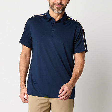 Xersion Piped Mens Regular Fit Short Sleeve Polo Shirt, Medium, Blue