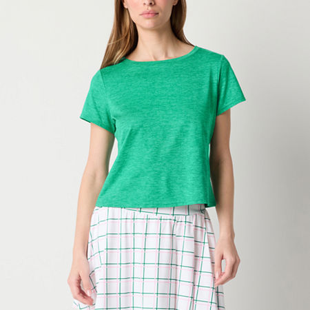 Xersion Everyday Womens Crew Neck Twist Back Short Sleeve T-Shirt, Medium, Green