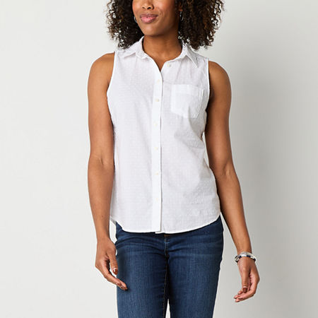St. John's Bay Womens Sleeveless Regular Fit Button-Down Shirt, Xx-large, White