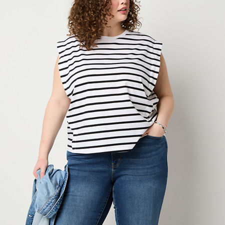a.n.a Womens Plus Crew Neck Sleeveless T-Shirt, 0x, White