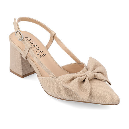 Journee Collection Womens Tailynn Pointed Closed Toe Block Heel Pumps, 6 Medium, Brown