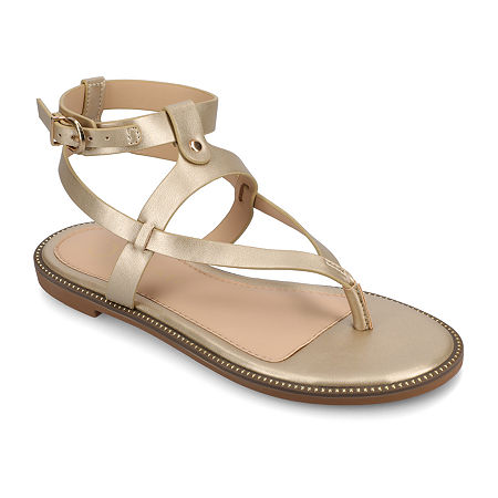 Journee Collection Womens Tangie Ankle Strap Flat Sandals, 6 Medium, Beige