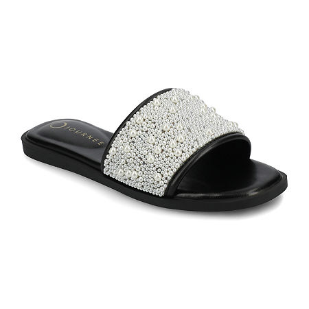 Journee Collection Womens Precly Flat Sandals, 10 Medium, Black