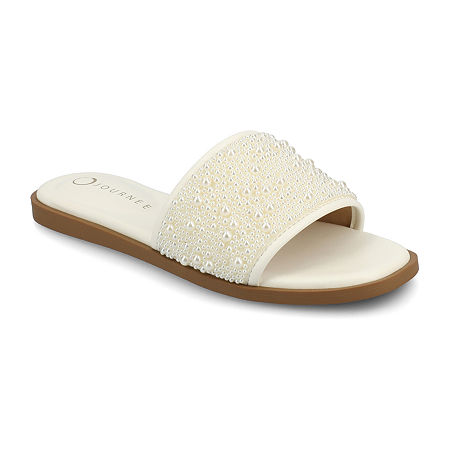 Journee Collection Womens Precly Flat Sandals, 6 Medium, White