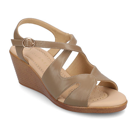 Journee Collection Womens Kedzieii Wedge Sandals, 10 Wide, Beige