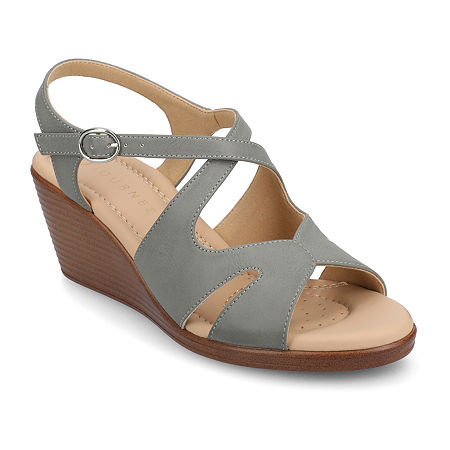 Journee Collection Womens Kedzieii Wedge Sandals, 7 Medium, Gray