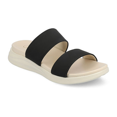Journee Collection Womens Janis Flat Sandals, 12 Medium, Black