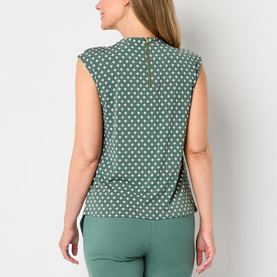 Liz Claiborne Womens Tall Round Neck Sleeveless Blouse