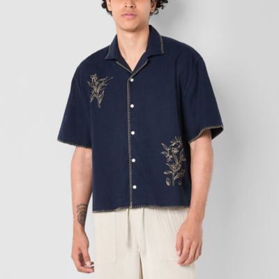Arizona Mens Short Sleeve Cropped Embroidered Button-Down Shirt
