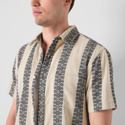 mutual weave Mens Short Sleeve Camp Shirt