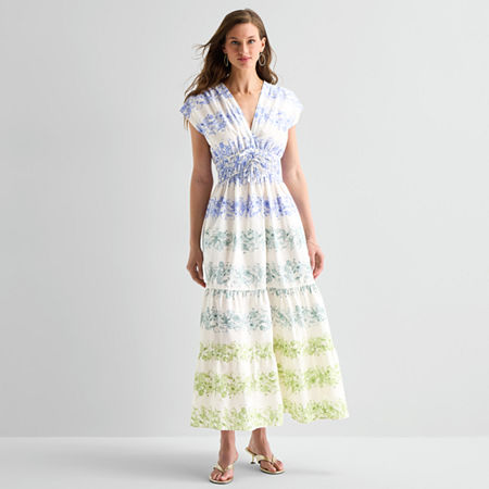 Sam And Jess Womens V Neck Short Sleeve Cap Maxi Dress