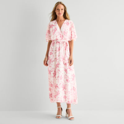 Studio 1 Womens Short Sleeve Floral Maxi Dress