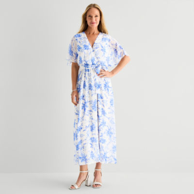 Studio 1 Womens Short Sleeve Floral Maxi Dress