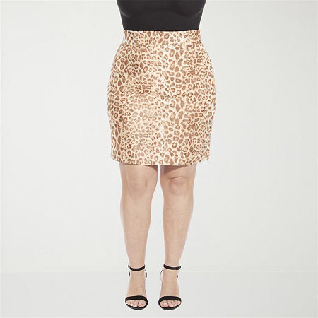24seven Comfort Apparel Womens Plus Mid Rise Stretch Fabric Pencil Skirt In Animal Print