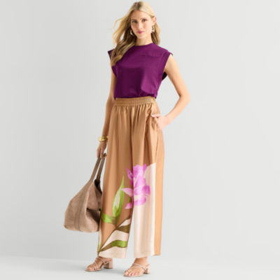 Worthington Womens Wide Leg High Rise Pull-On Pant