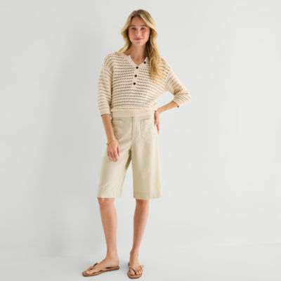 a.n.a Womens Linen Blend Patch Pocket Cropped Pant