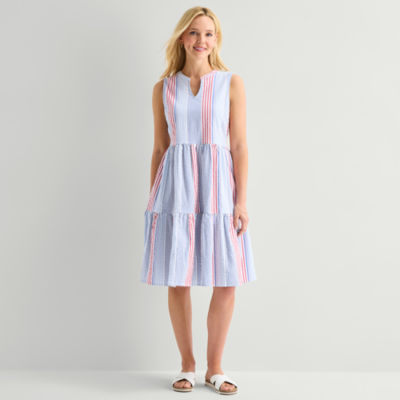 St. John's Bay Womens Sleeveless Striped A-Line Dress
