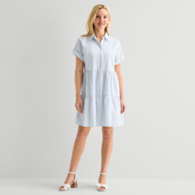 Alyx Womens Short Sleeve Striped Shirt Dress