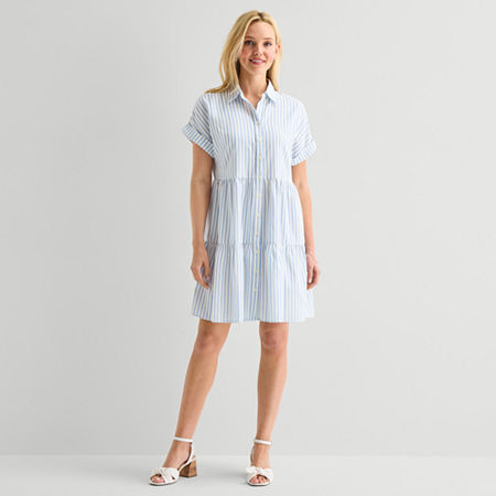 Alyx Womens Short Sleeve Striped Shirt Dress