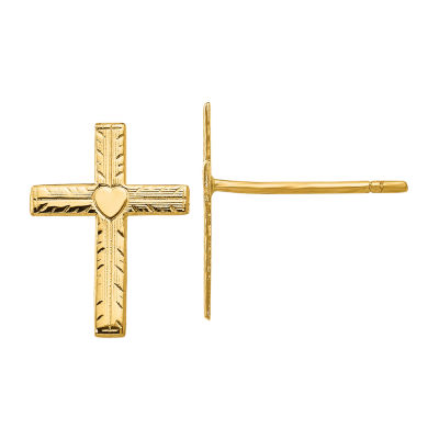 14K Gold 13mm Cross Stud Earrings