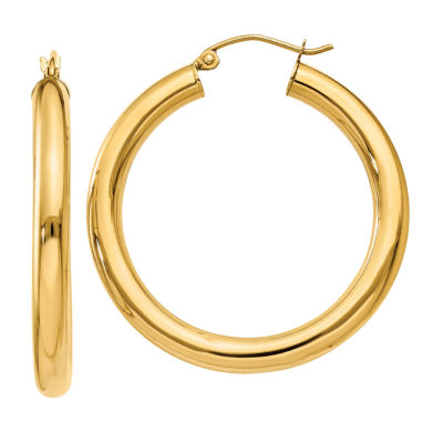 14K Gold 35mm Round Hoop Earrings