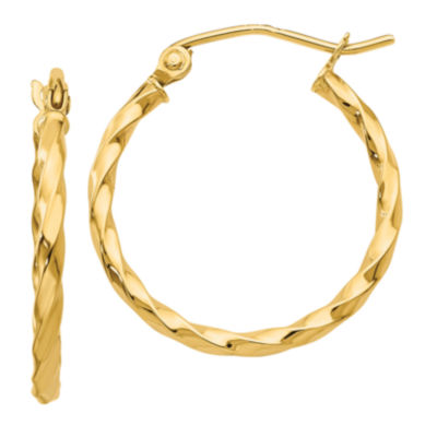 14K Gold 15mm Round Hoop Earrings