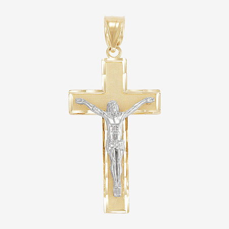 Religious Jewelry Crucifix Unisex Adult 14K Two Tone Gold Cross Pendant, One Size
