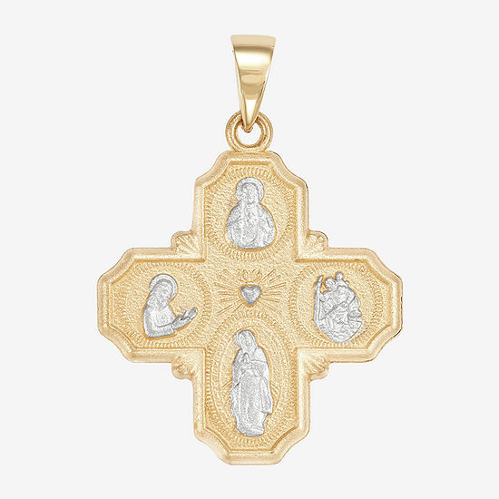 Religious Jewelry Four-Way Medal Unisex Adult 14K Gold Cross Pendant