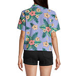 Stranger Things Juniors Womens Floral Button-Down Shirt