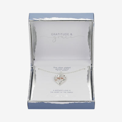 Gratitude & Grace Mom Womens Crystal Pure Silver Over Brass Heart 16 Inch Pendant Necklace