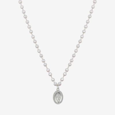 Gratitude & Grace Virgin Mary Crystal Pure Silver Over Brass 16 Inch Bead Oval Beaded Necklace