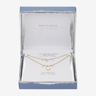 Gratitude & Grace Gold Plate Over Brass 2-pc. Cubic Zirconia 16 Inch Box Heart Necklace Set