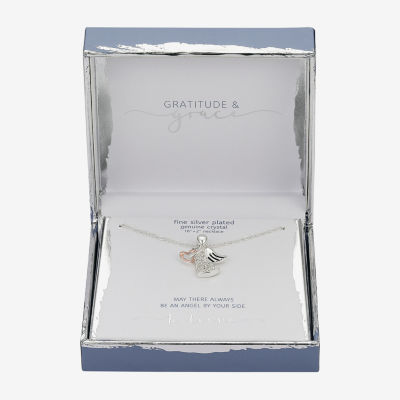 Gratitude & Grace Womens Crystal Pure Silver Over Brass Angel Heart Pendant Necklaces