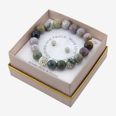 Sparkle Allure Stretch Bracelet & Stud Earring 2-pc. Jasper Pure Silver Over Brass Jewelry Set