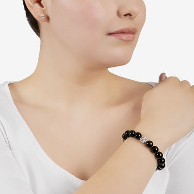 Sparkle Allure Stretch Bracelet & Stud Earring Womens Black Onyx Pure Silver Over Brass 2-pc. Jewelry Set