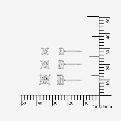 Diamonart Womens Cubic Zirconia Sterling Silver Square 3 Pair Earring Set