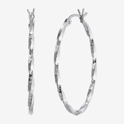 Womens Sterling Silver 33mm Round Hoop Earrings