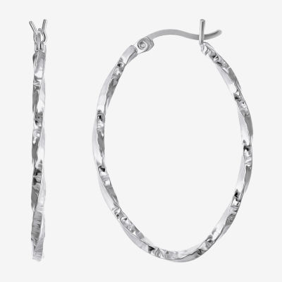 Womens Sterling Silver 33mm Round Hoop Earrings