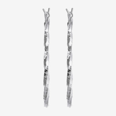 Womens Sterling Silver 33mm Round Hoop Earrings
