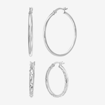Sterling Silver Round 2 Pair Earring Set
