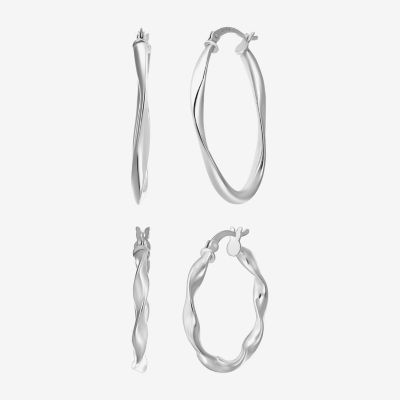 Womens Sterling Silver Round Pair Earring Set