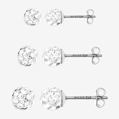 White Crystal Sterling Silver Round 6 Pair Earring Set