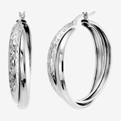 Womens Sterling Silver 35mm Round Hoop Earrings