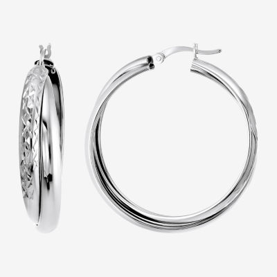 Womens Sterling Silver 35mm Round Hoop Earrings