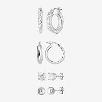 White Cubic Zirconia Sterling Silver Round 4 Pair Earring Set, One Size