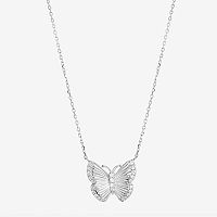 Diamonart Womens White Cubic Zirconia Sterling Silver Butterfly Pendant Necklace, One Size