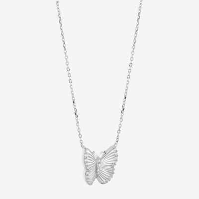 Diamonart Womens White Cubic Zirconia Sterling Silver Butterfly Pendant Necklace