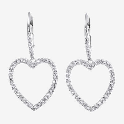 Diamonart 2 CT. T.W. White Cubic Zirconia Sterling Silver Heart Drop Earrings