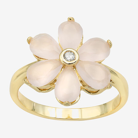 Sparkle Allure Womens Pink Crystal 14K Gold Over Brass Flower Cocktail Ring, 9