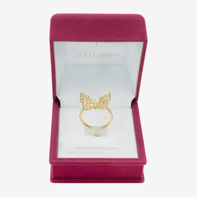 Sparkle Allure Hammered Cubic Zirconia 14K Gold Over Brass Butterfly Cocktail Ring